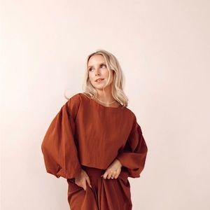 Long Balloon Sleeve Cropped Boxy Blouse